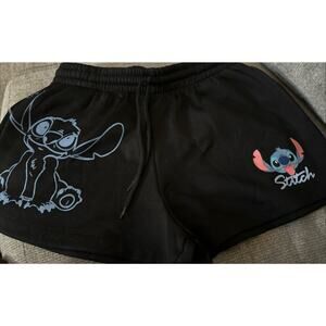 Disney Stitch Shorts Women’s Size S Sweatshirt Material Black Draw String Waist